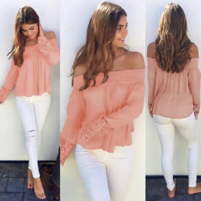 

Fashion Sexy Women Off The Shoulder Casual Loose Long Sleeve T-Shirt Tops Blouse