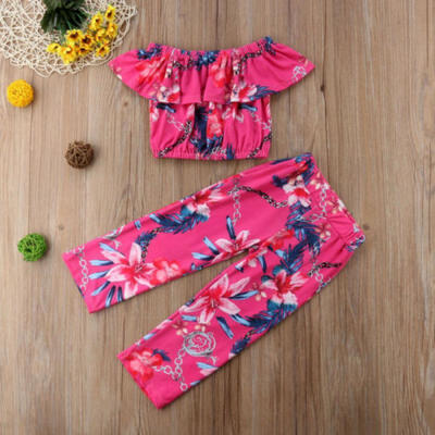 

US Toddler Kids Baby Girls Summer Floral Clothes T-shirt TopsLong Pants Outfits