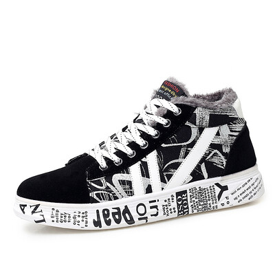 

Mens high-top platform shoes graffiti canvas autumn&winter mens shoes Korean version of the tide mens shoes students wild i