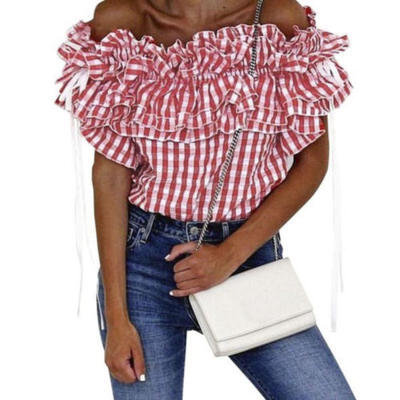 

UK Women Off Shoulder Bardot Casual T-Shirt Ladies Summer Ruffle Bodycon Tops