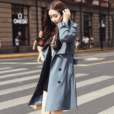 

Cypress House Autumn Women 2018 New Korean Edition Waist Double-breasted Lapel Temperament Medium Long Windbreaker S83B0858FA2051S Haze Blue