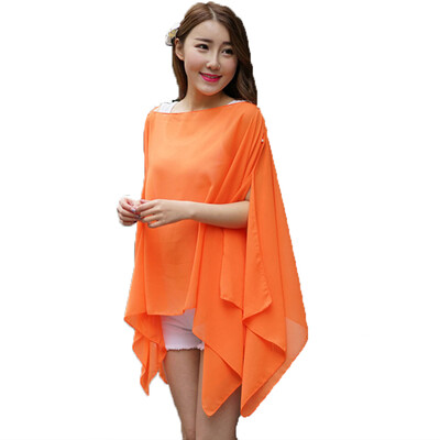 

(MSEK) WSJ161685 Женский шарф Pearl Button Beach Beach Scarf Chiffon Orange