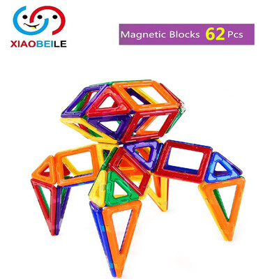 

62 Pieces Kids Children DIY Magnetic Blocks Triangle Squares Isosceles Triangle Toys 2D 3D Magnetic Building Block Bricks