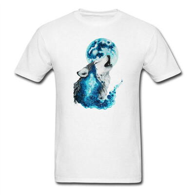 

Wolf&Moon White Cotton Plus Size S-3XL O Neck Men Funny Shirts Top Tee