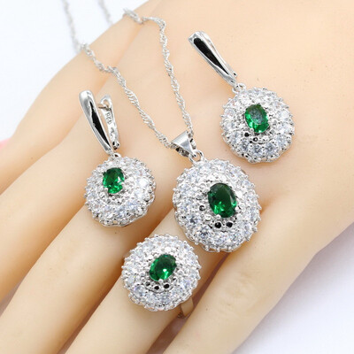 

5 Colors 925 Silver Jewelry Sets For Women Earrings Semi-precious Necklace Pendant Ring Christmas Gift
