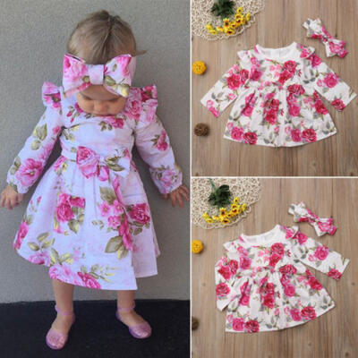 

Kid Baby Girl Long Sleeve Floral Tutu Dress Party Pageant Wedding Princess
