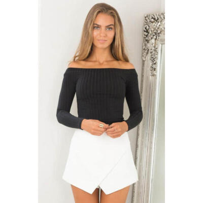 

USA Women Long Sleeve Off Shoulder Tank Top Crop Top Shirt Casual T-shirt Blouse