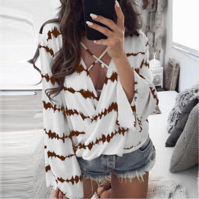 

Women Lady Chiffon V-Neck Long Sleeve Loose Blouse Shirt Top Tank Summer Clothes
