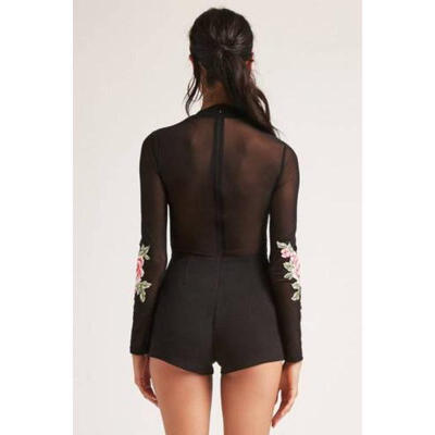 

UK Stock Womens Ladies Froal Sheer Mesh Long Sleeve Leotard Bodysuit Size 6-16