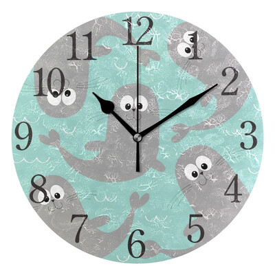 

Wall Clock Arabic Numerals Design Harp Seal Pup Round
