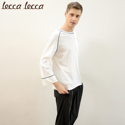 

Lecca lecca Lakrica couple pajamas spring&autumn women loose cotton nine-point sleeve suit autumn mens casual home service LC171M-MT0061 mens white black white strip