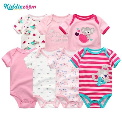 

7PCSLot Print Cartoon Baby Girls Clothes Bodysuits Clothing Sets Baby Boy Clothes Cotton Newborn Rompers Short Sleeve Babywear