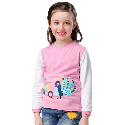 

Xin Song girl beautiful little peacock long sleeve printing T shirt pink C012A 90