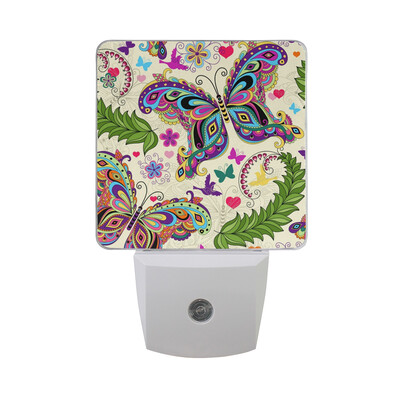 

ALAZA LED Night Light With Smart Dusk To Dawn SensorButterfly Watercolor Style Plug In Night Light