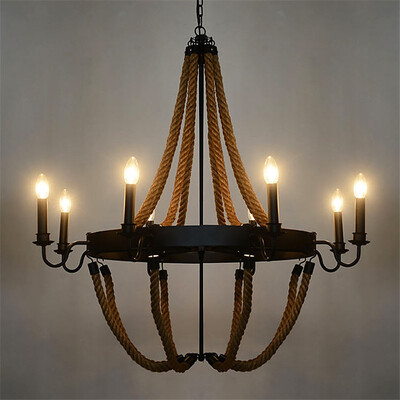 

Baycheer HL371843 Industrial Black Metal Rope Lined Suspension 8 Light LED Pendant