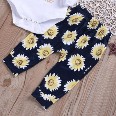 

0-2T Toddler Kid Baby Girl Cotton Flower Romper TopsPants Outfits Clothes Set