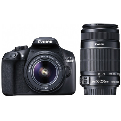 

Canon EOS 1300D EF-S 18-55mm f 35-56 IS II & EF-S 55-250mm f 4-56 IS II SLR dual lens kit