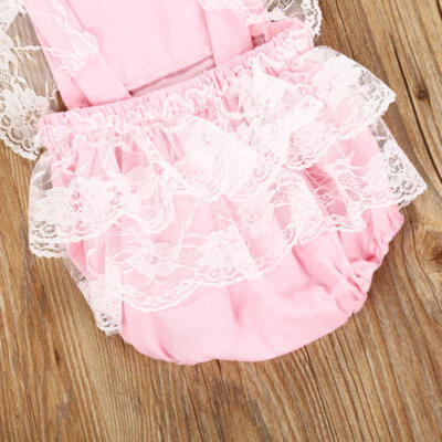 

Infant Baby Girl Lace Fly Sleeve Pink Romper Bodysuit Kids Summer Clothes Outfit