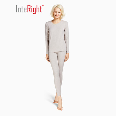 

INTERIGHT thermal underwear female velvet stretch cotton medium thick warm suit female khaki L