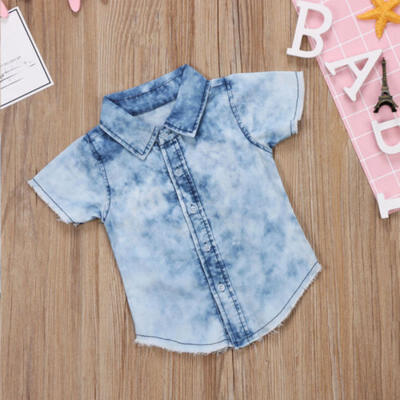 

Infant Toddler Baby Boys Short Sleeve Denim Shirts Kids Tops Jean Clothes 2-7Y