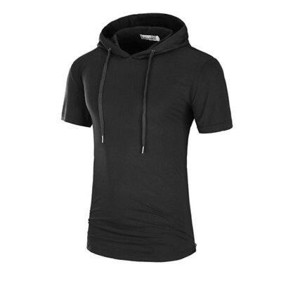 

Mens Slim Fit Sport Short Sleeve Shirts Hooded Tee Tops Hoodies Casual T-shirt