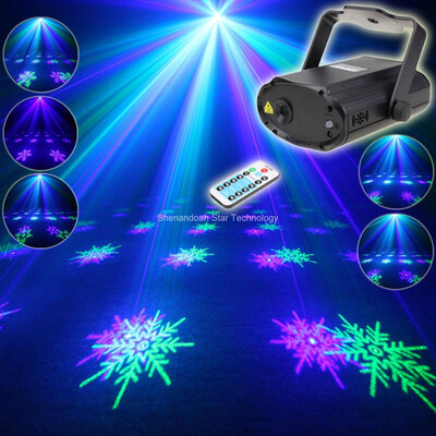 

ESHINY Remote Blue Green Laser 6 snowflake Patterns Projector DJ Dance Disco Bar Party Holiday Effect Light Show T174