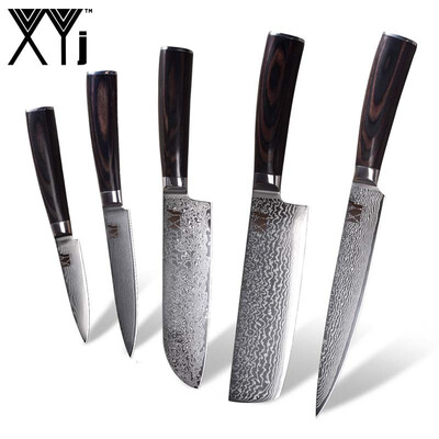 

XYj 5pcs VG10 Damascus Knives Top Grade Japanese Damascus Steel High Toughness Kitchen Knives Color Wood Handle