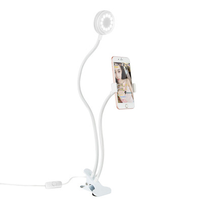 

3-Level Brightness Selfie Ring Light Clip with Clamp Mounting Adapter Cell Phone Holder On 360 Rotating For Live Stream Video Chat