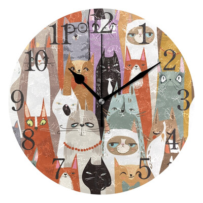 

Wall Clock Arabic Numerals Design Funny Cartoon Cat Round