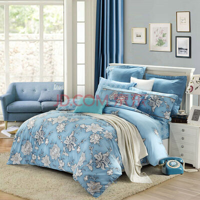 

Mercury Home Textiles MERCURY Cotton satin active printing four-piece blue mountain coffee increase double 18-meter bed