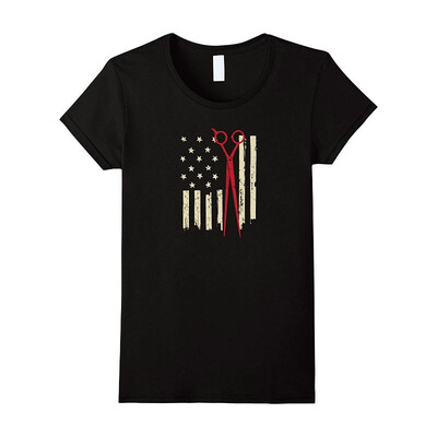 

Womens American flag&shears design t-shirt for Hair Stylist