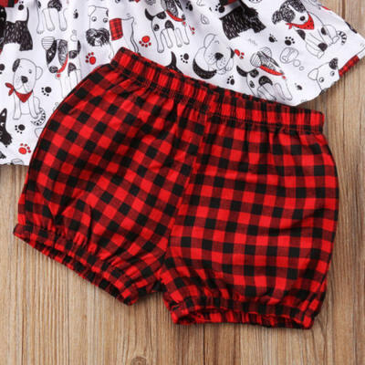 

Kleinkind Neugeborenen Baby Mädchen Karierten Cartoon Tops Shorts Outfits Sets
