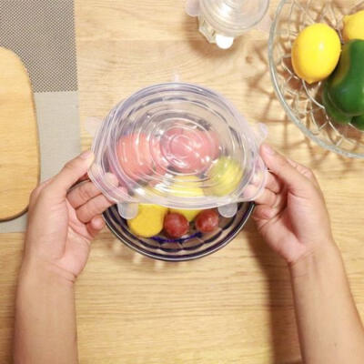 

NEW Reusable Silicone Food Pot Lid Bowl Covers Wrap Keep Food Stretch Fresh 6Pc