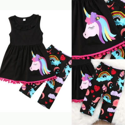 

Baby Girl Unicorn T-shirt Vest Top DressPants Leggings Kids Clothes Outfits Set