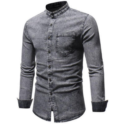 

New Fashion Mens Casual Shirt Slim Fit Short Sleeve Dress Denim Shirt Jeans Top