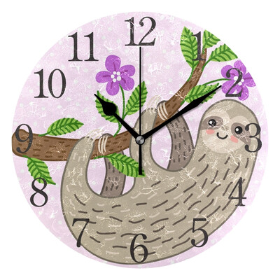 

Wall Clock Arabic Numerals Design Pink Sloth Round