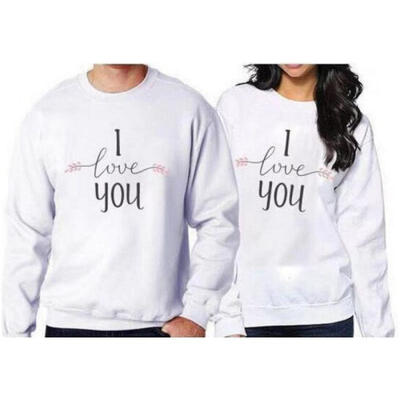 

Mens Women Slim Fit " I Love You" Print Casual Sweatshirt White -3XL Fashion