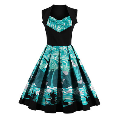 

Knee Length Fit&Flare Print Vintage Dress