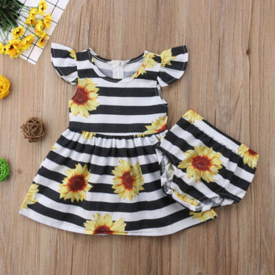 

2PCS Baby Girl Striped Tutu Dress Tops Shorts Pants Summer Outfit Clothes