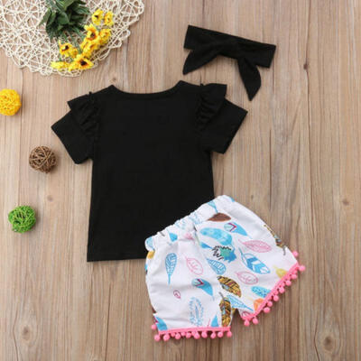 

Summer Baby Girls Kids Clothes Short Sleeve T-shirtTassels Shorts Outfits Set
