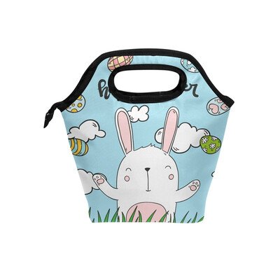 

Lunch Bag Happy Easter Tote Travel Picnic Insulated Handbags Portable Zipper Lunch Bag Box