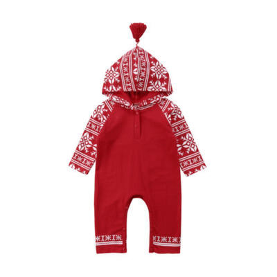 

US XMAS Newborn Baby Kids Girl Boy Hooded Romper Jumpsuit Outfits Cotton Clothes