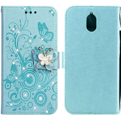 

MOONCASE Nokia 31 Butterfly Rhinestone Embossed Leather Case - Green
