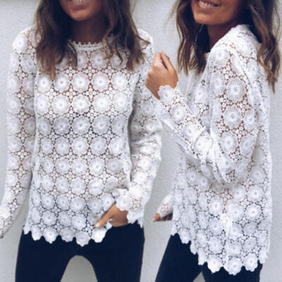 

Women Fashion Lace T Shirt Long Sleeve Patchwork Slim Blouse Ladies Casual Tops