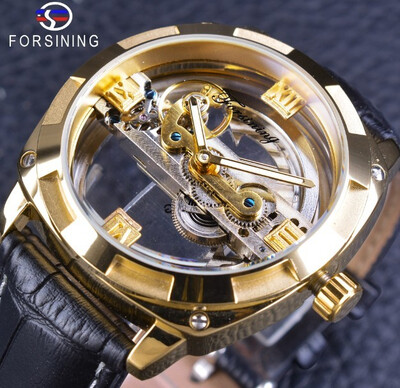 

Forsining Official Exclusive Sale Double Side Transparent Steampunk Design Automatic Watch for Men Sport Watch Genuine Leather