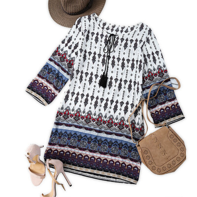

Retro Style Patchwork Printed Mini Tunic Dress