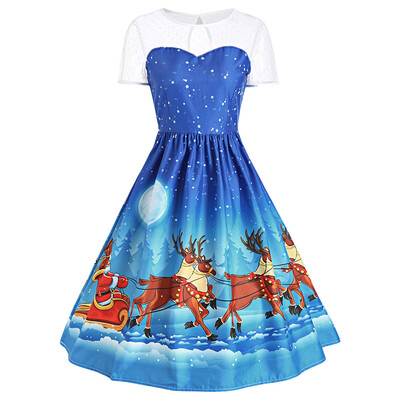 

Mesh Panel Christmas Santa Claus Sleigh Party Dress