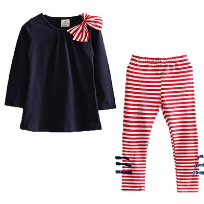 

2016 new Children sportswear set with Bows&stripes topspants