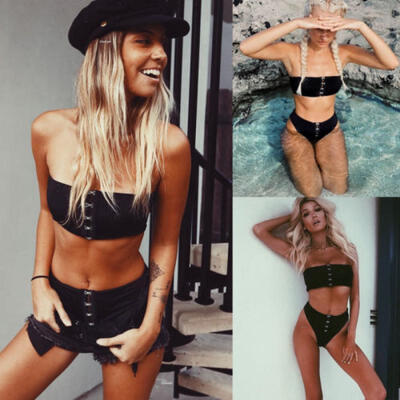 

Women Buckle Swimwear Padded Bra Thong Bikini Set Push up Beach Bathing Swimsuit