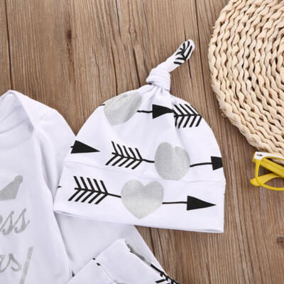

3PCS Set Newborn Baby Girls Tops Romper Long Pants Hat Outfits Clothes UK STOCK